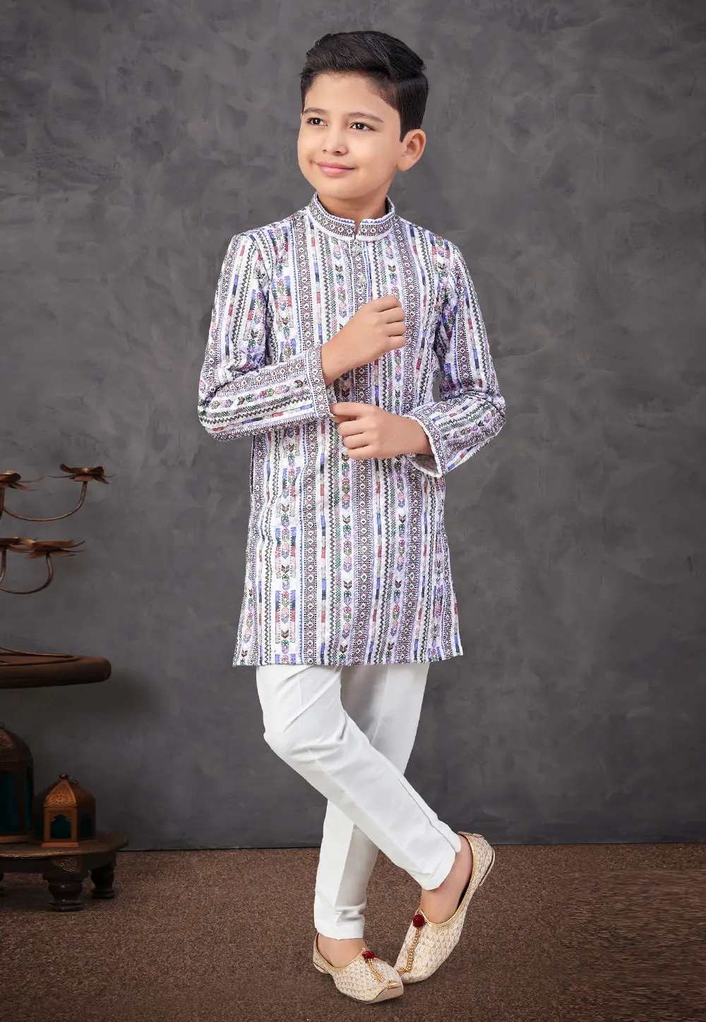 White Rayon Kids Kurta Pajama 301345