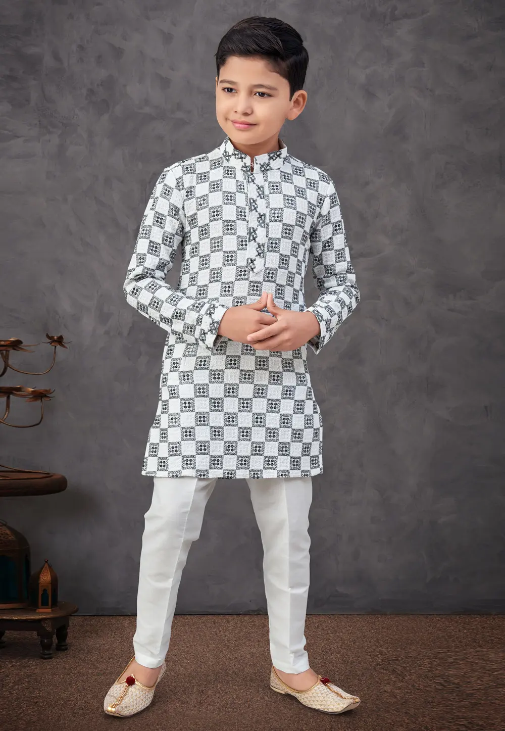 White Rayon Kids Kurta Pajama 303823