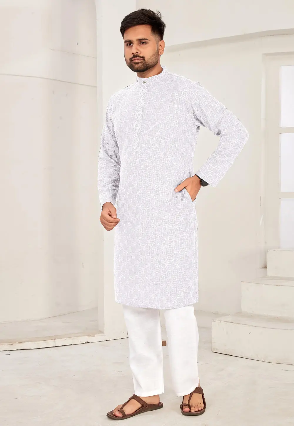 White Rayon Kurta Pajama 298129