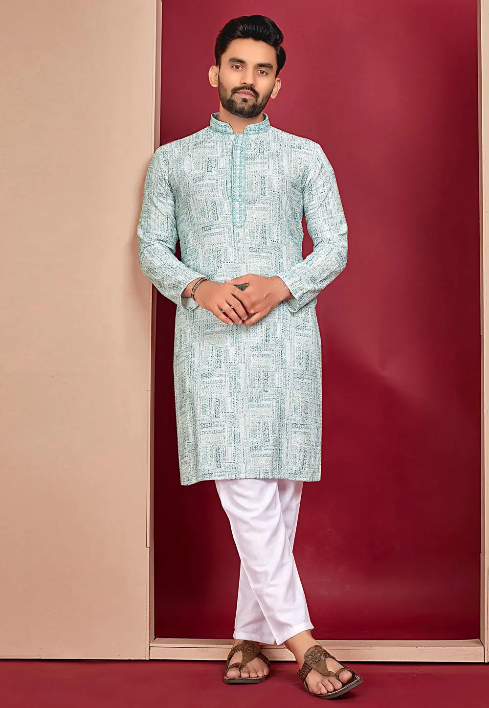 White Rayon Kurta Pajama 304281