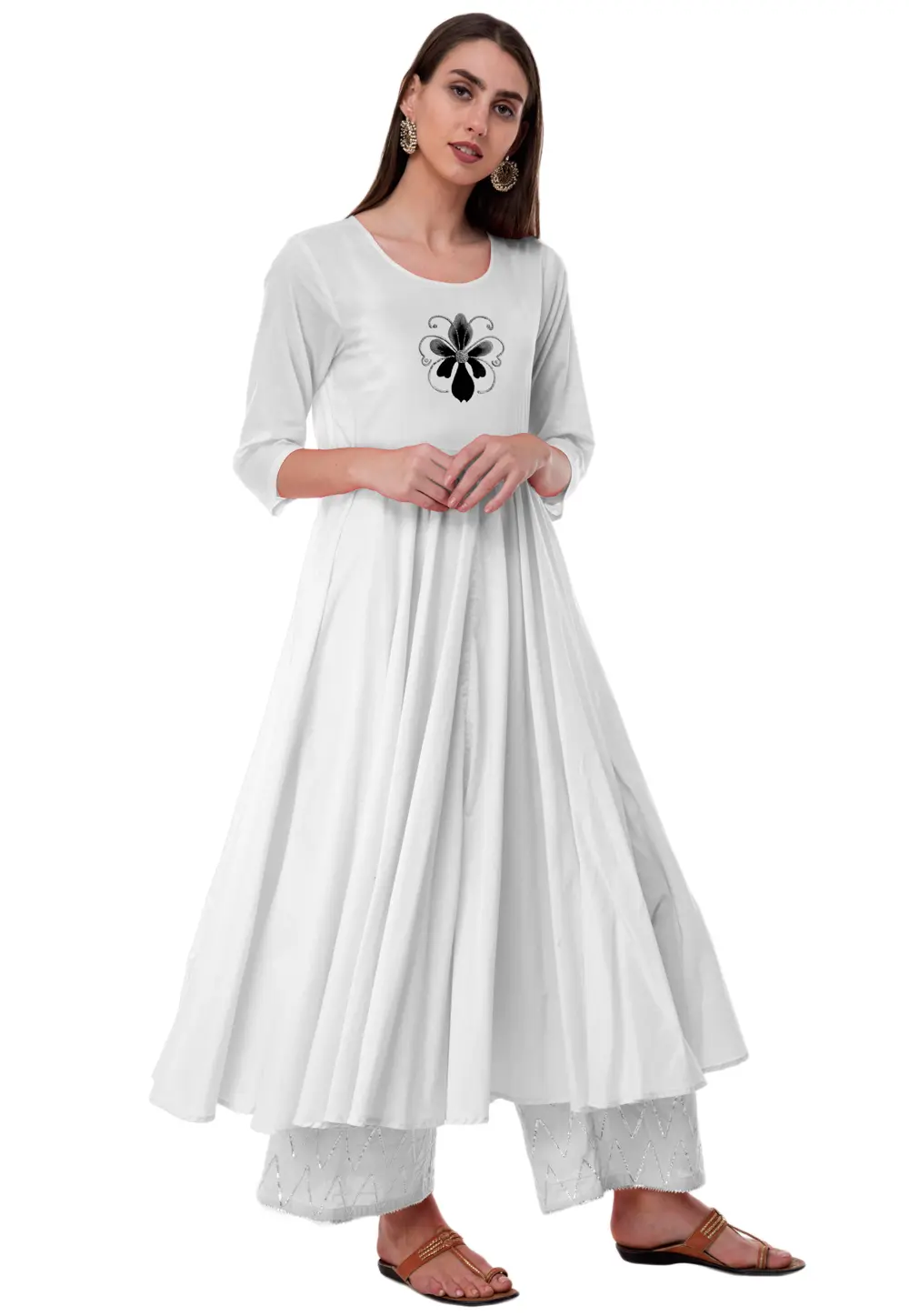 White Rayon Kurta Set With Palazzo 303164