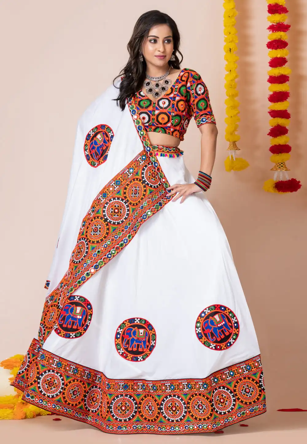 White Rayon Navratri Chaniya Choli 292584