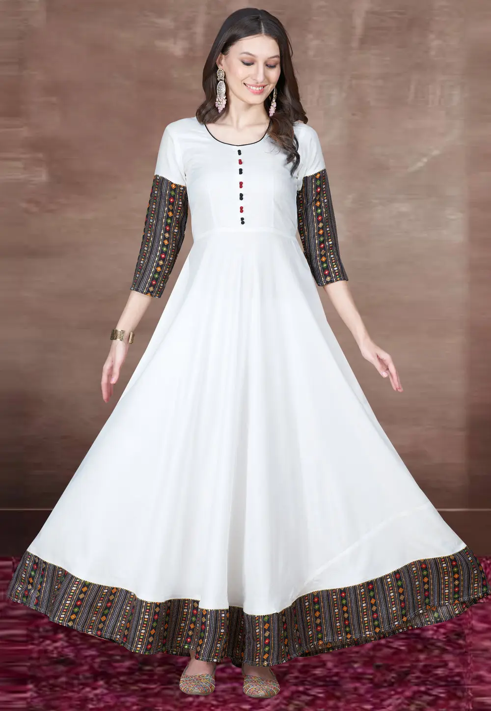 White Rayon Printed Gown 297027