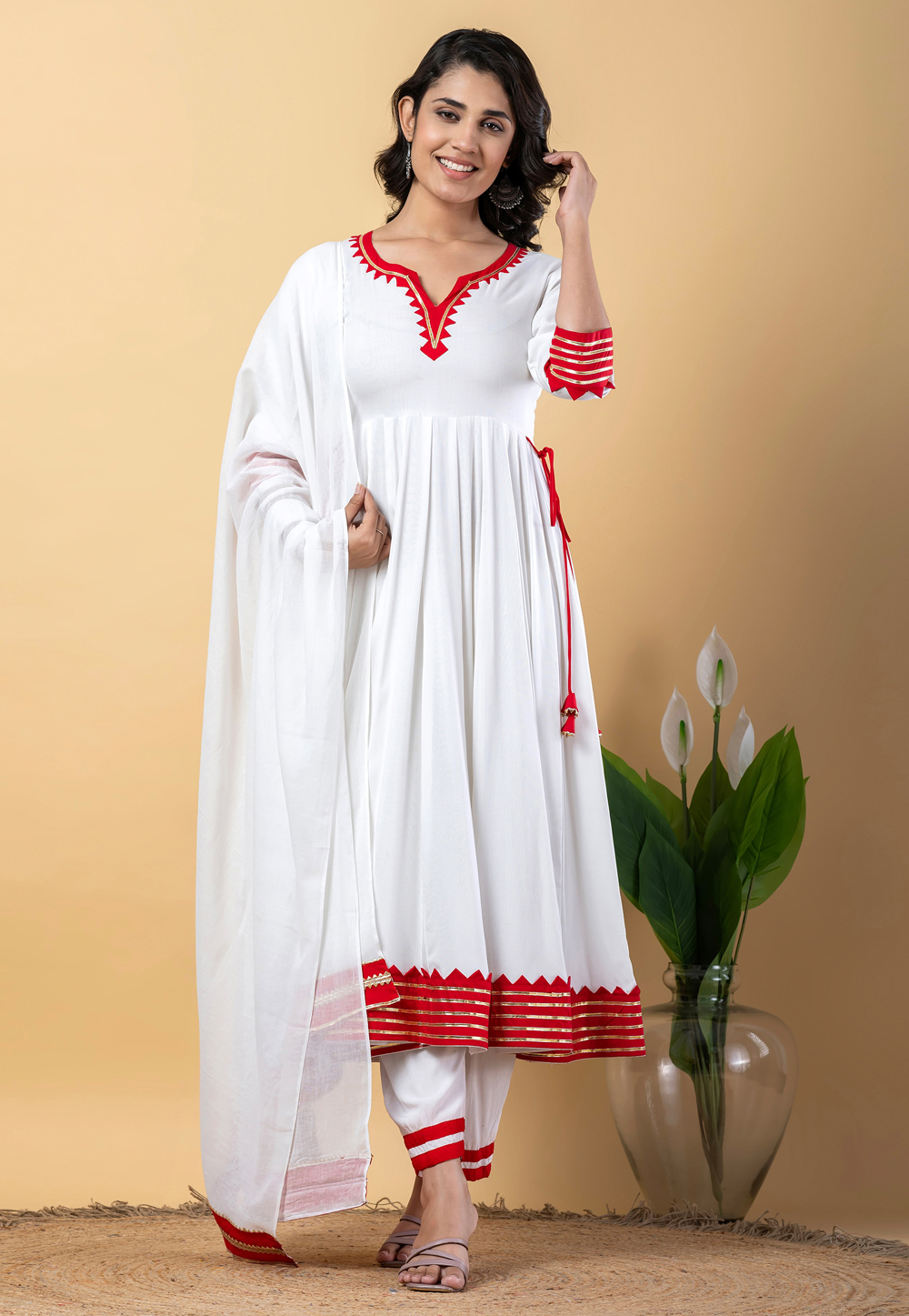 White Rayon Readymade Anarkali Suit 309269