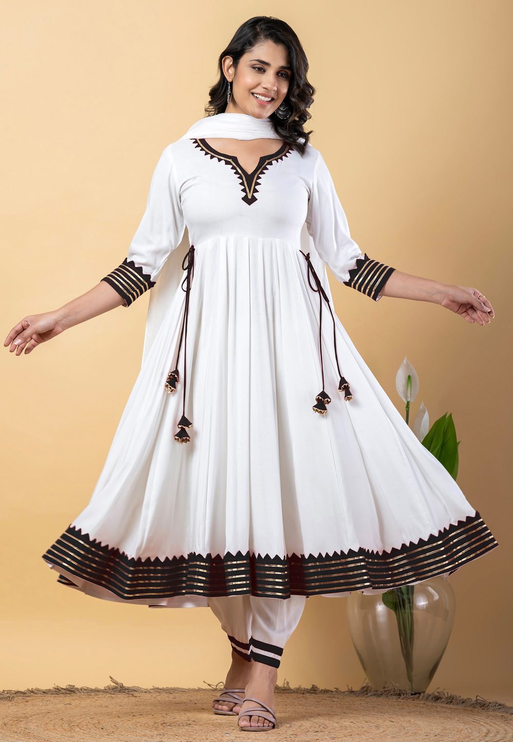 White Rayon Readymade Anarkali Suit 309271