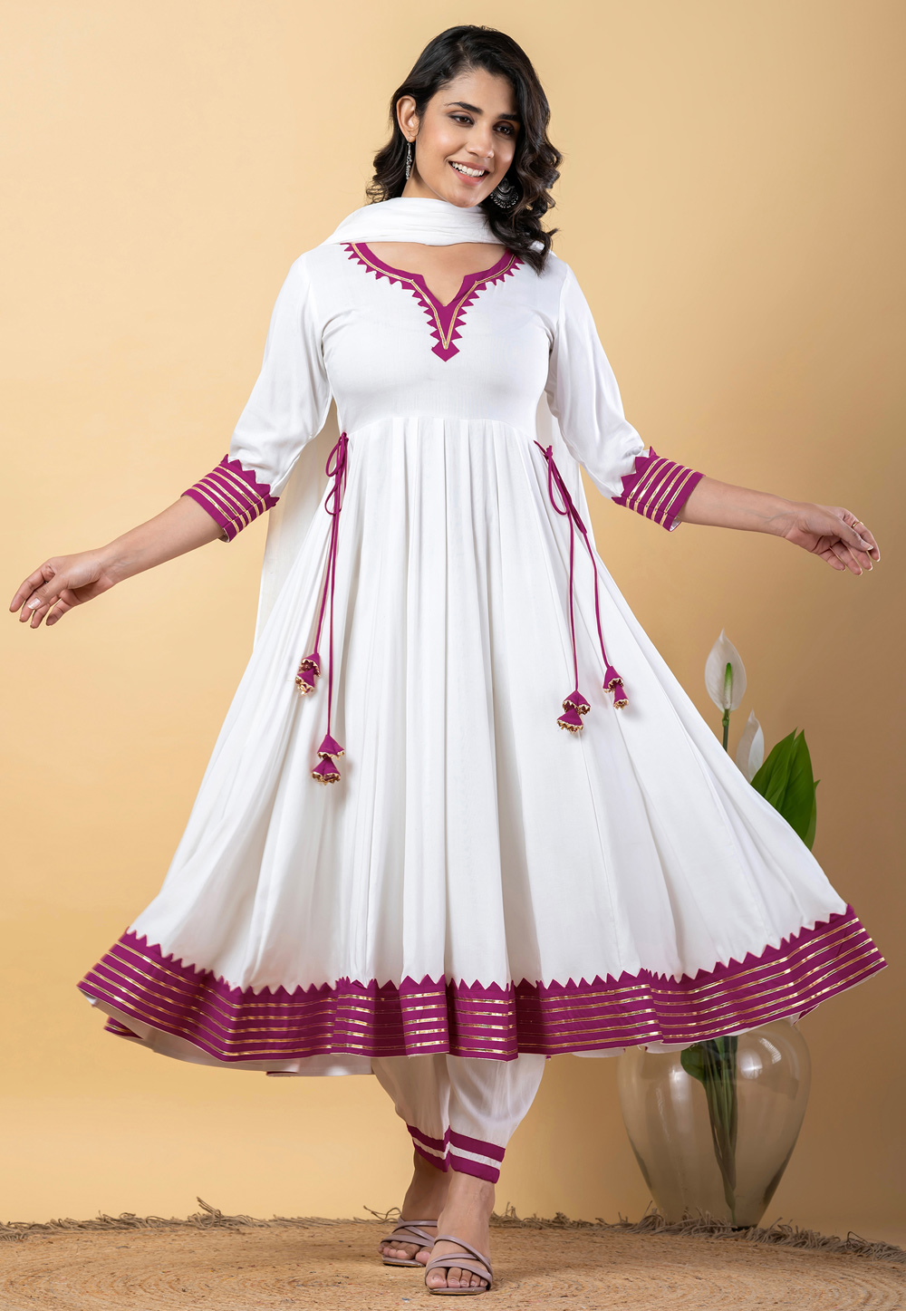 White Rayon Readymade Anarkali Suit 309275