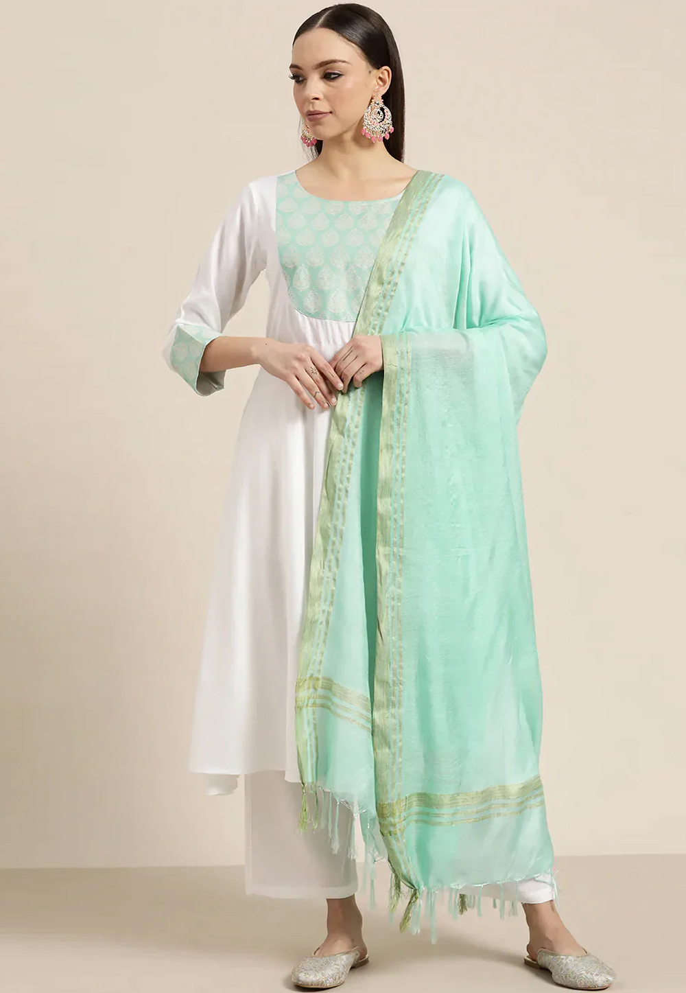 White Rayon Readymade Pakistani Suit 286475