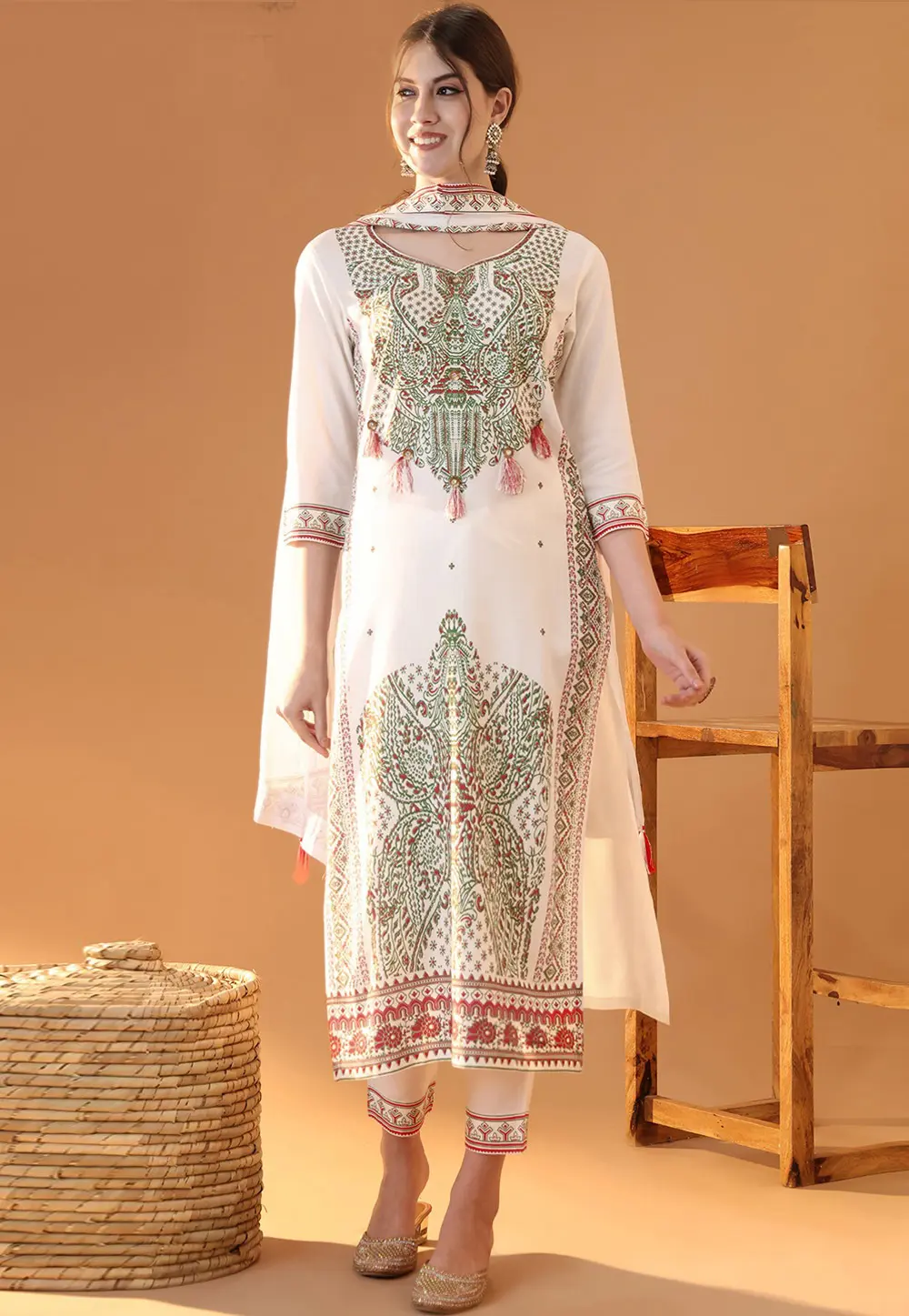 White Rayon Readymade Pakistani Suit 301919