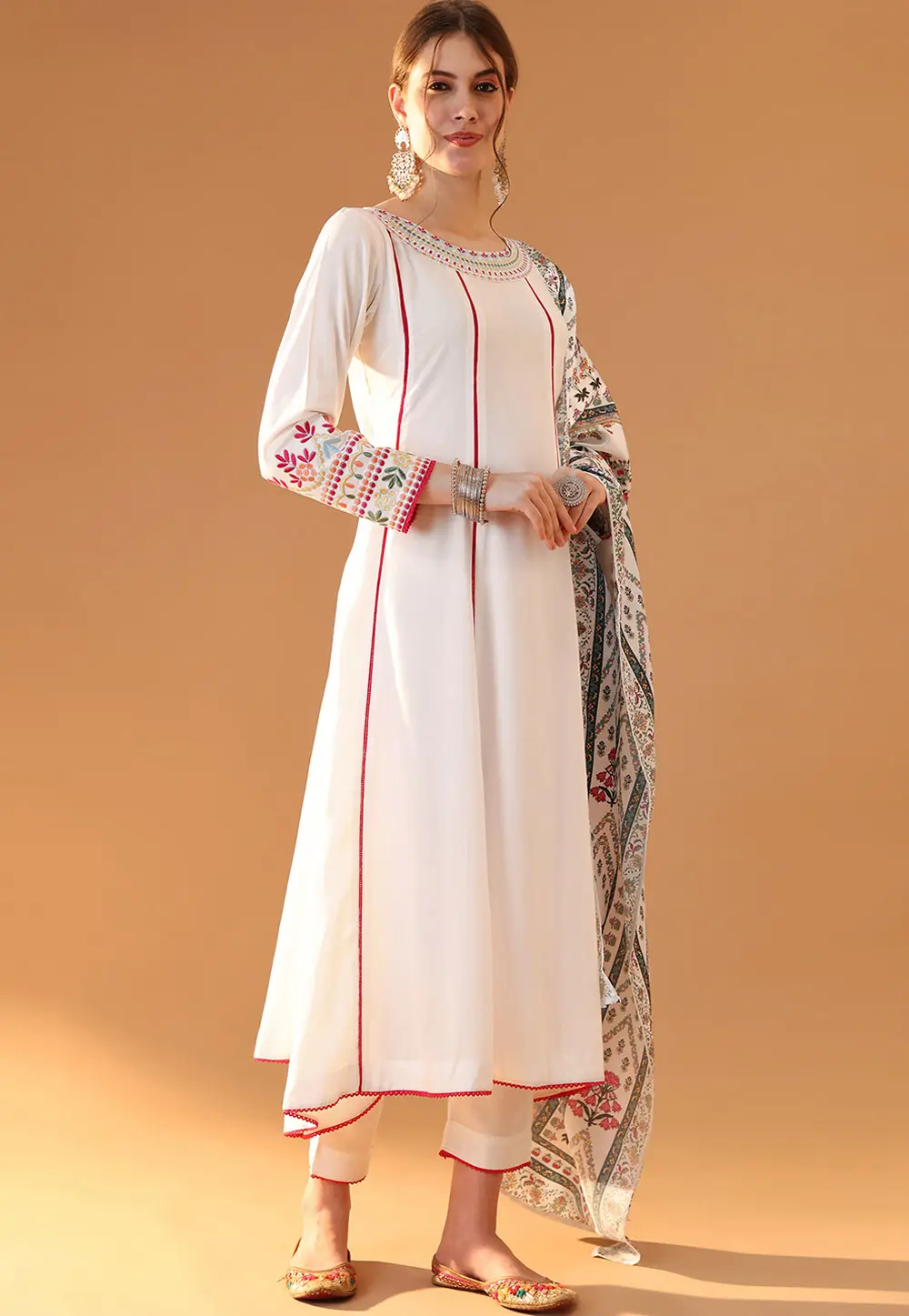 White Rayon Readymade Pakistani Suit 301921