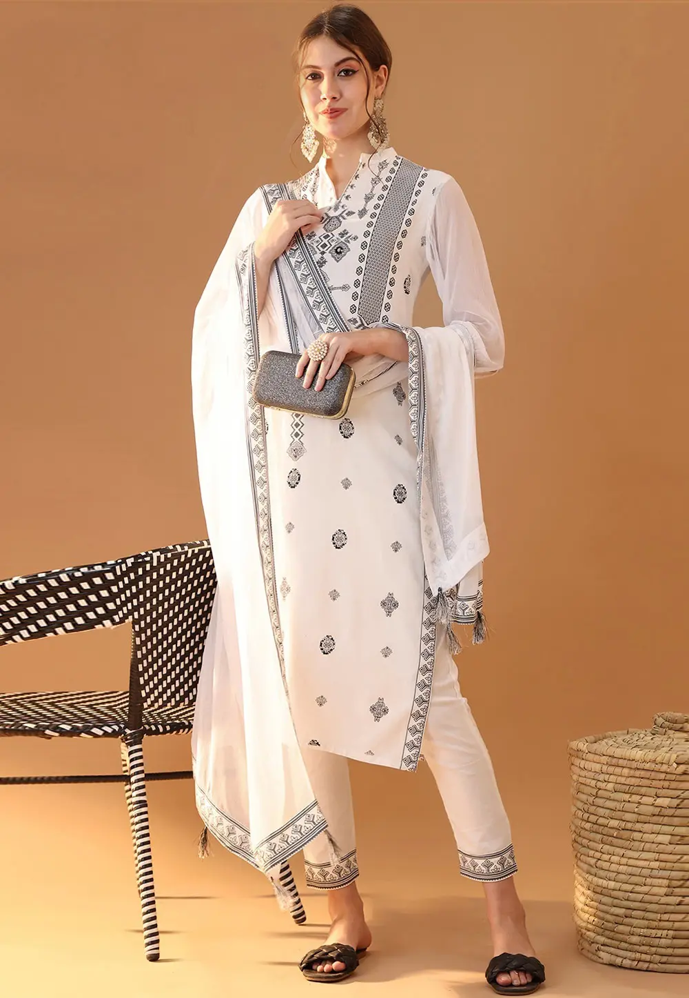 White Rayon Readymade Pant Style Suit 301920