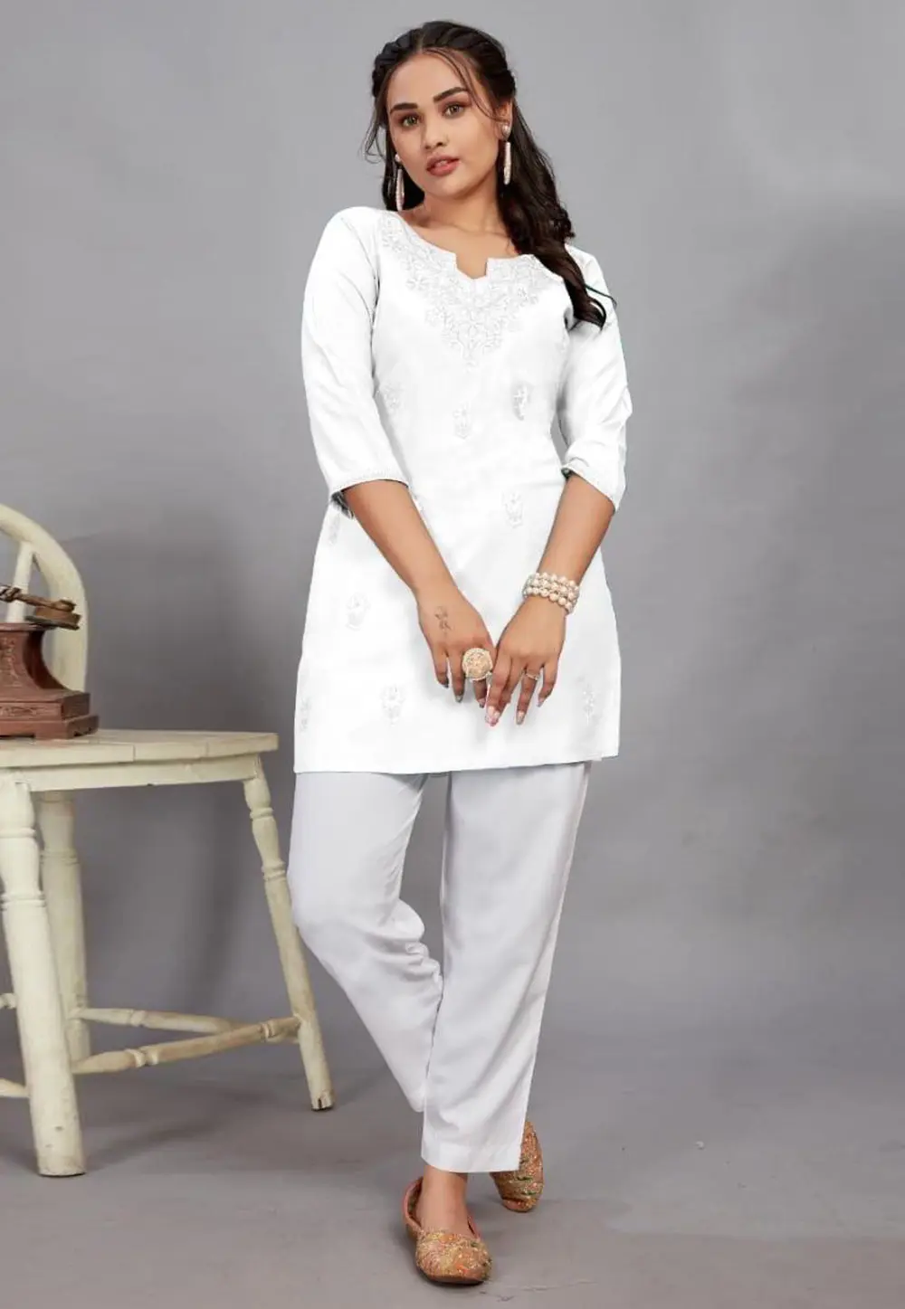 White Rayon Short Kurti 304367