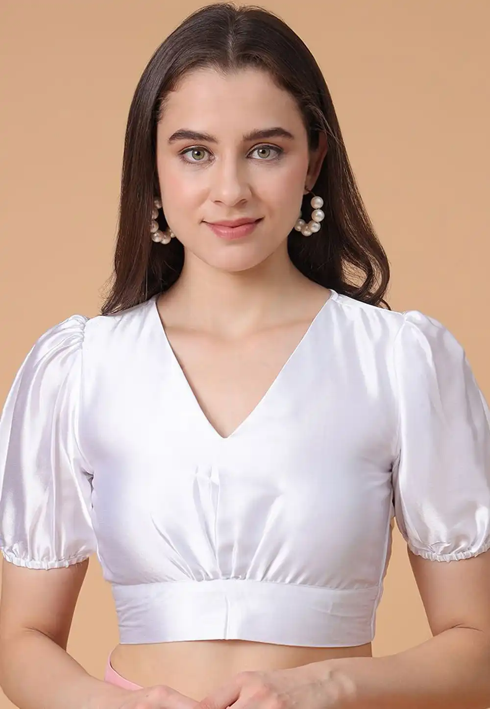 White Satin Silk Readymade Blouse 293663