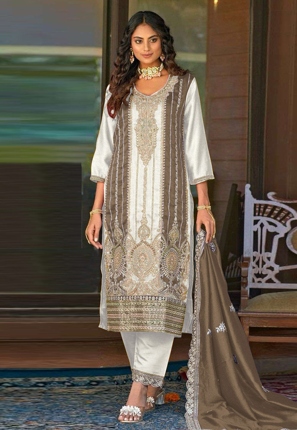 White Silk Embroidered Pakistani Suit 286634