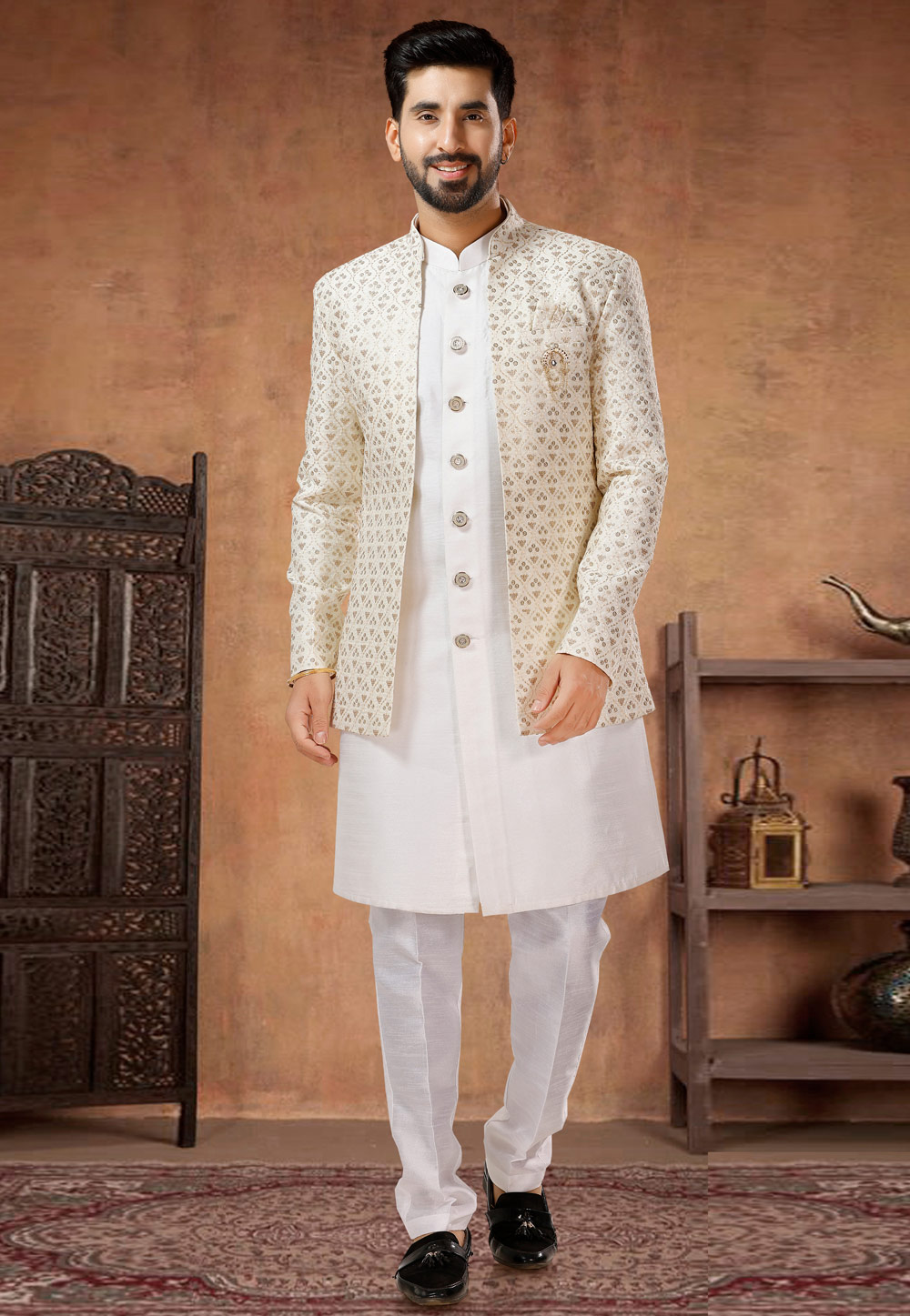 White Silk Indo Western Suit 282974