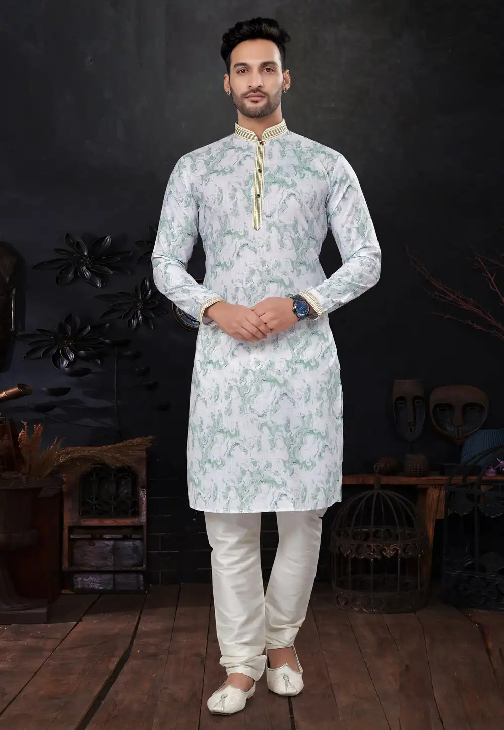 White Silk Kurta Pajama 291864