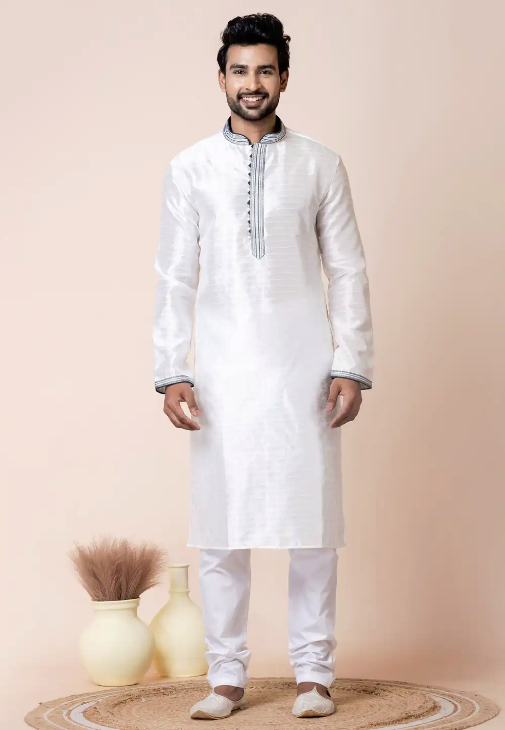 White Silk Kurta Pajama 294314