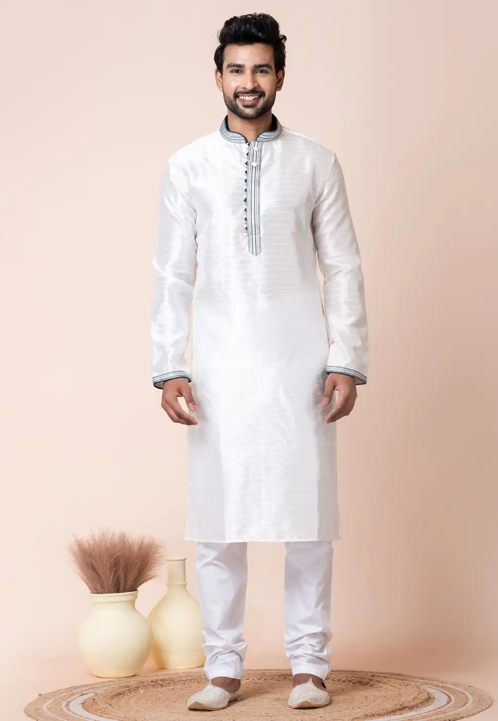 White Silk Kurta Pajama 294314