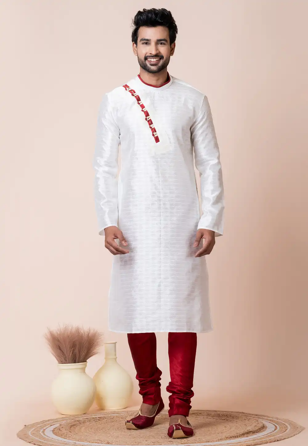 White Silk Kurta Pajama 294331