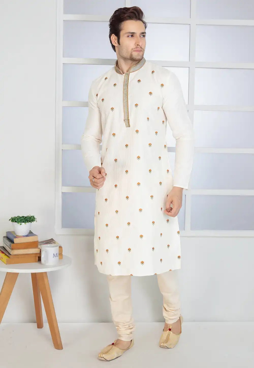 White Silk Kurta Pajama 288862