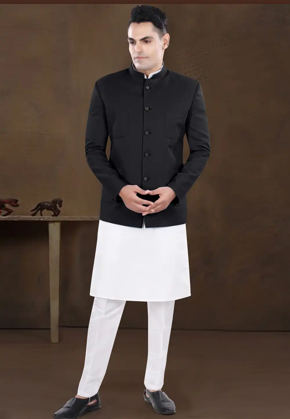 White Silk Kurta Pajama With Jacket 291751