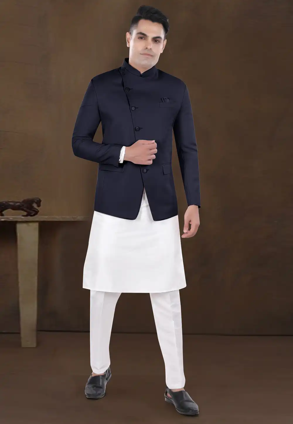 White Silk Kurta Pajama With Jacket 291752