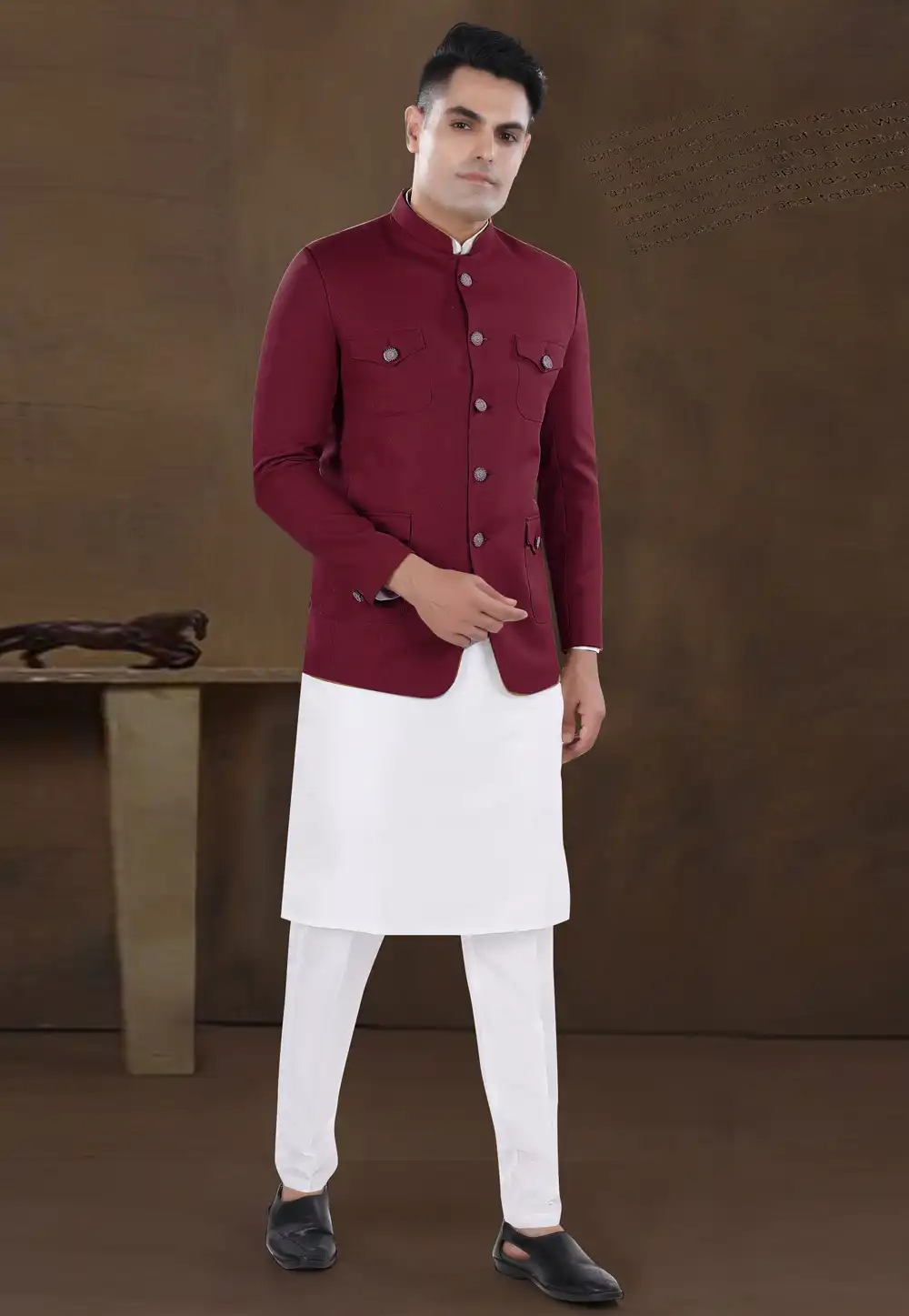 White Silk Kurta Pajama With Jacket 291754