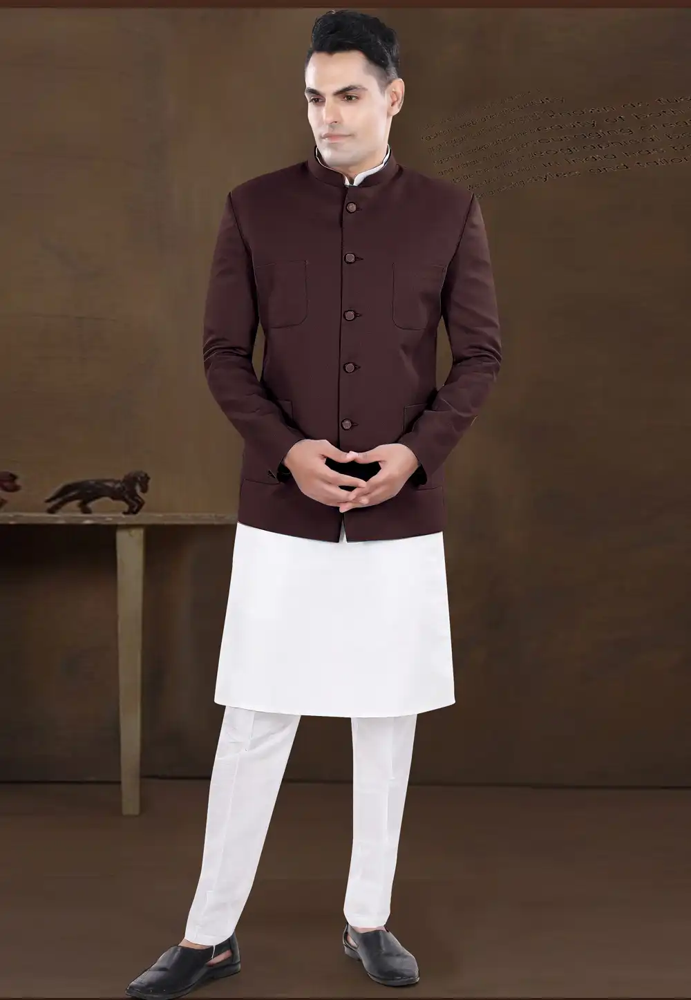 White Silk Kurta Pajama With Jacket 291756