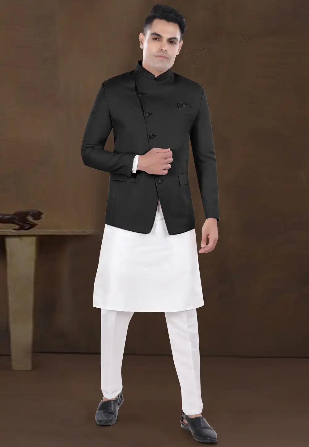 White Silk Kurta Pajama With Jacket 291757