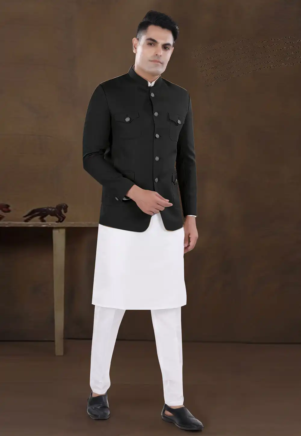 White Silk Kurta Pajama With Jacket 291759