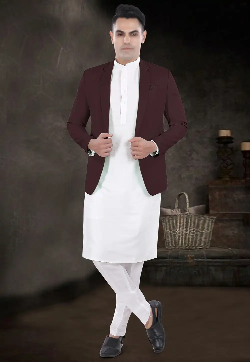 White Silk Kurta Pajama With Jacket 291734