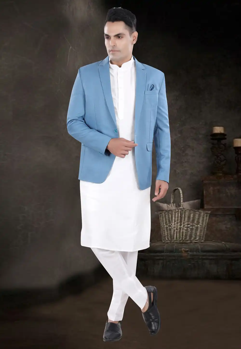 White Silk Kurta Pajama With Jacket 291736