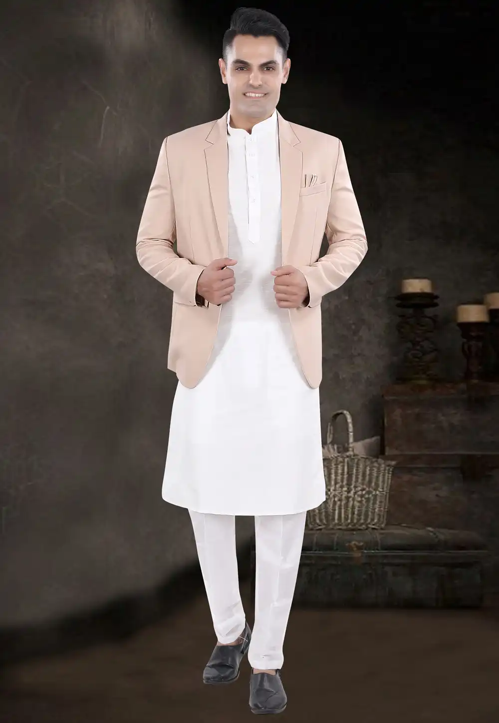 White Silk Kurta Pajama With Jacket 291737