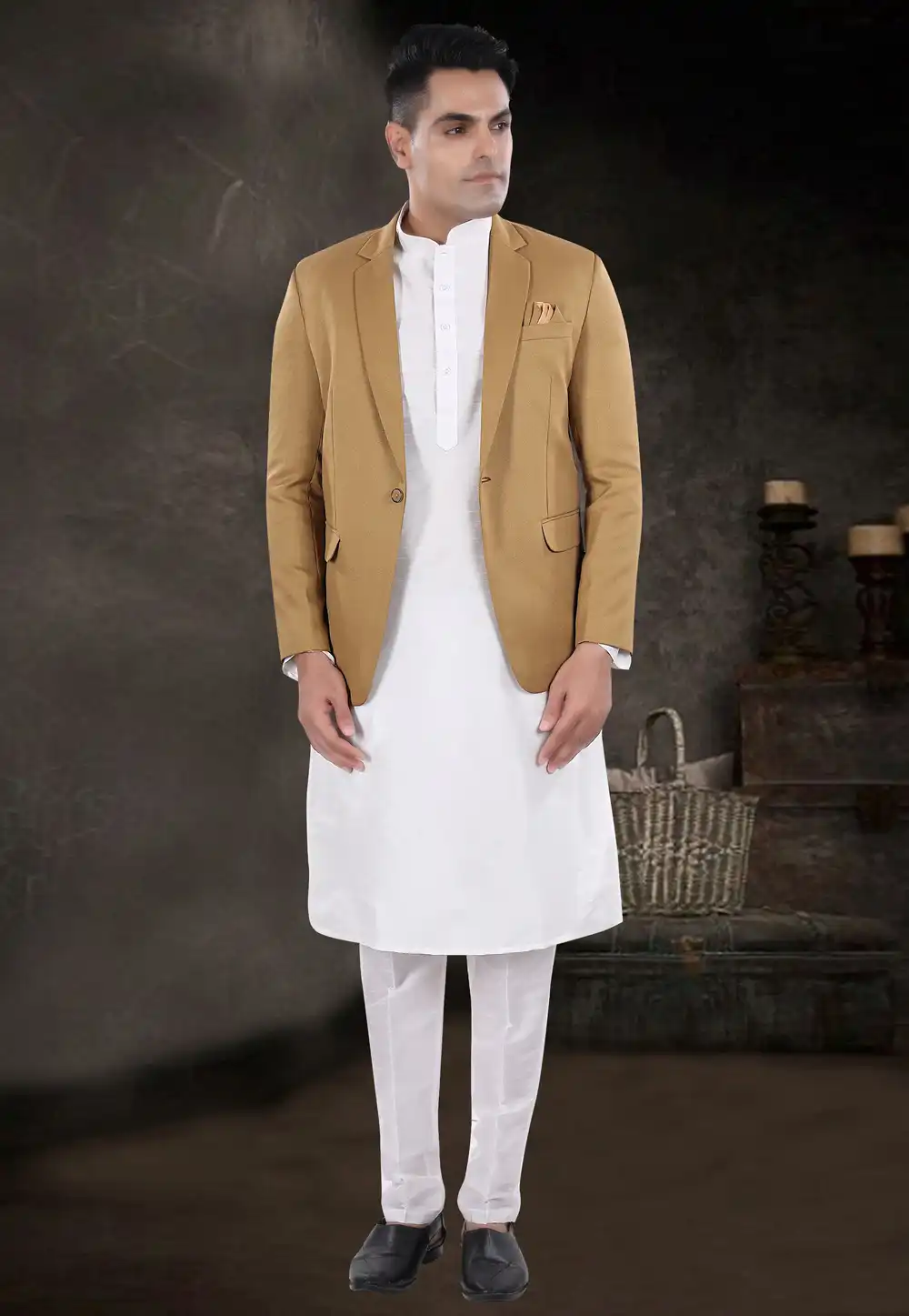 White Silk Kurta Pajama With Jacket 291738