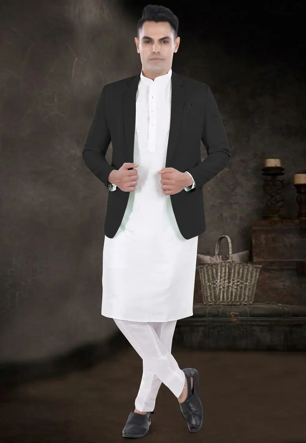 White Silk Kurta Pajama With Jacket 291739