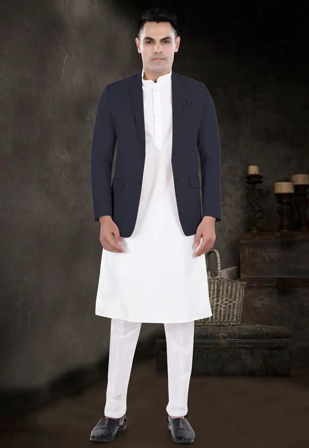 White Silk Kurta Pajama With Jacket 291740