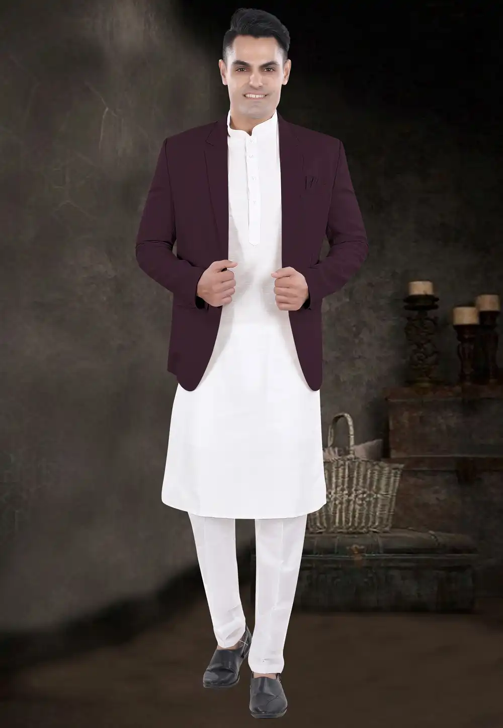 White Silk Kurta Pajama With Jacket 291742