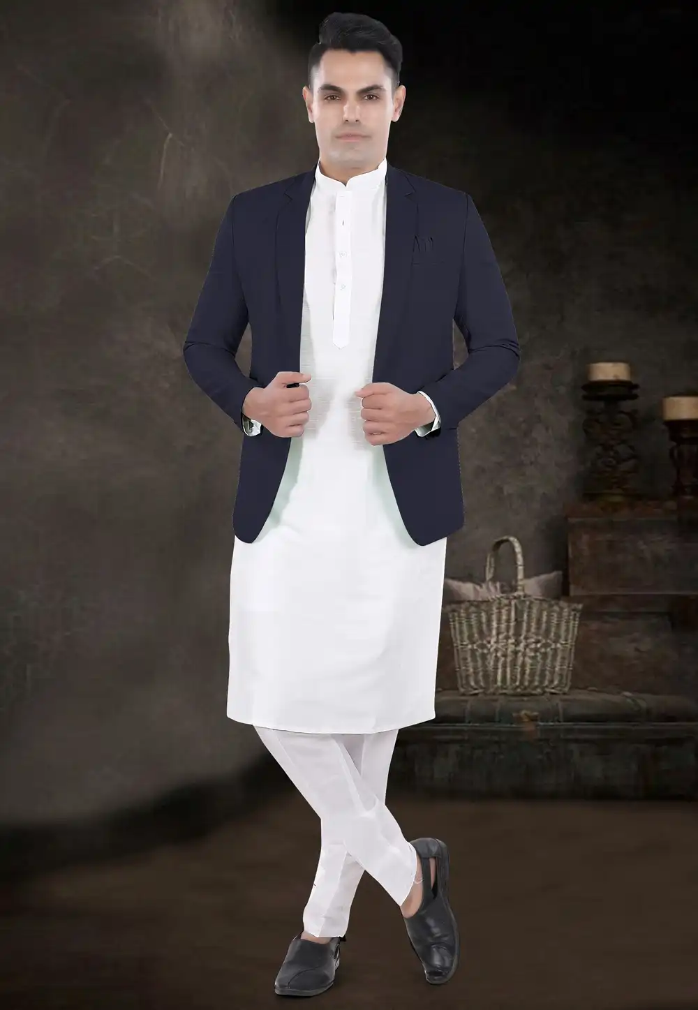 White Silk Kurta Pajama With Jacket 291743