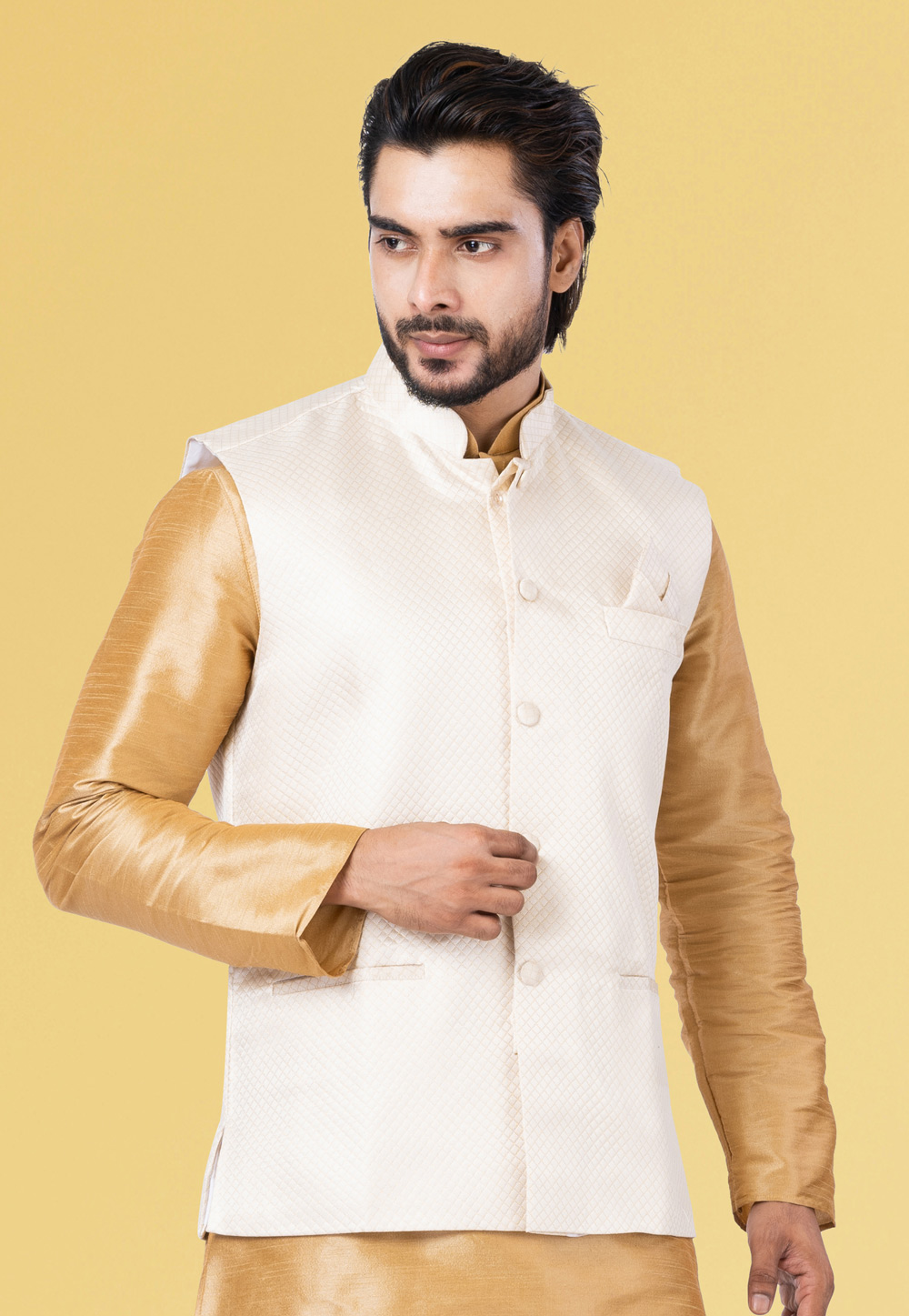 White Silk Nehru Jacket 286933