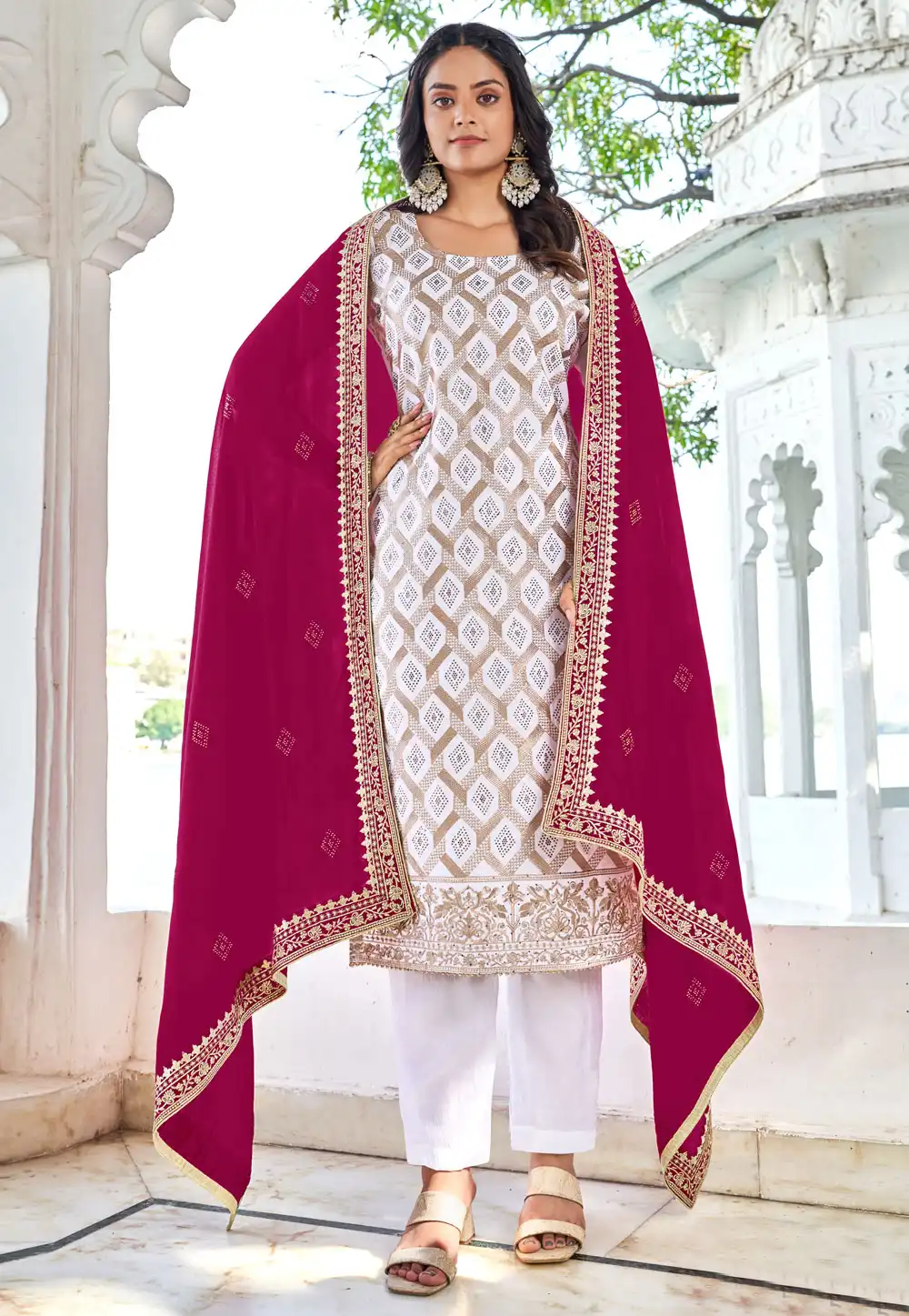 White Silk Pakistani Suit 290280