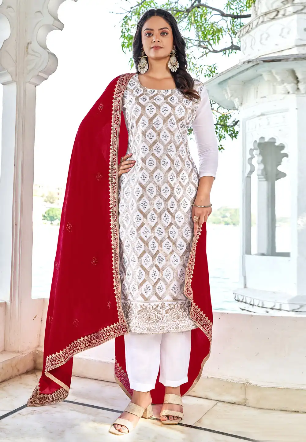 White Silk Pant Style Suit 290277