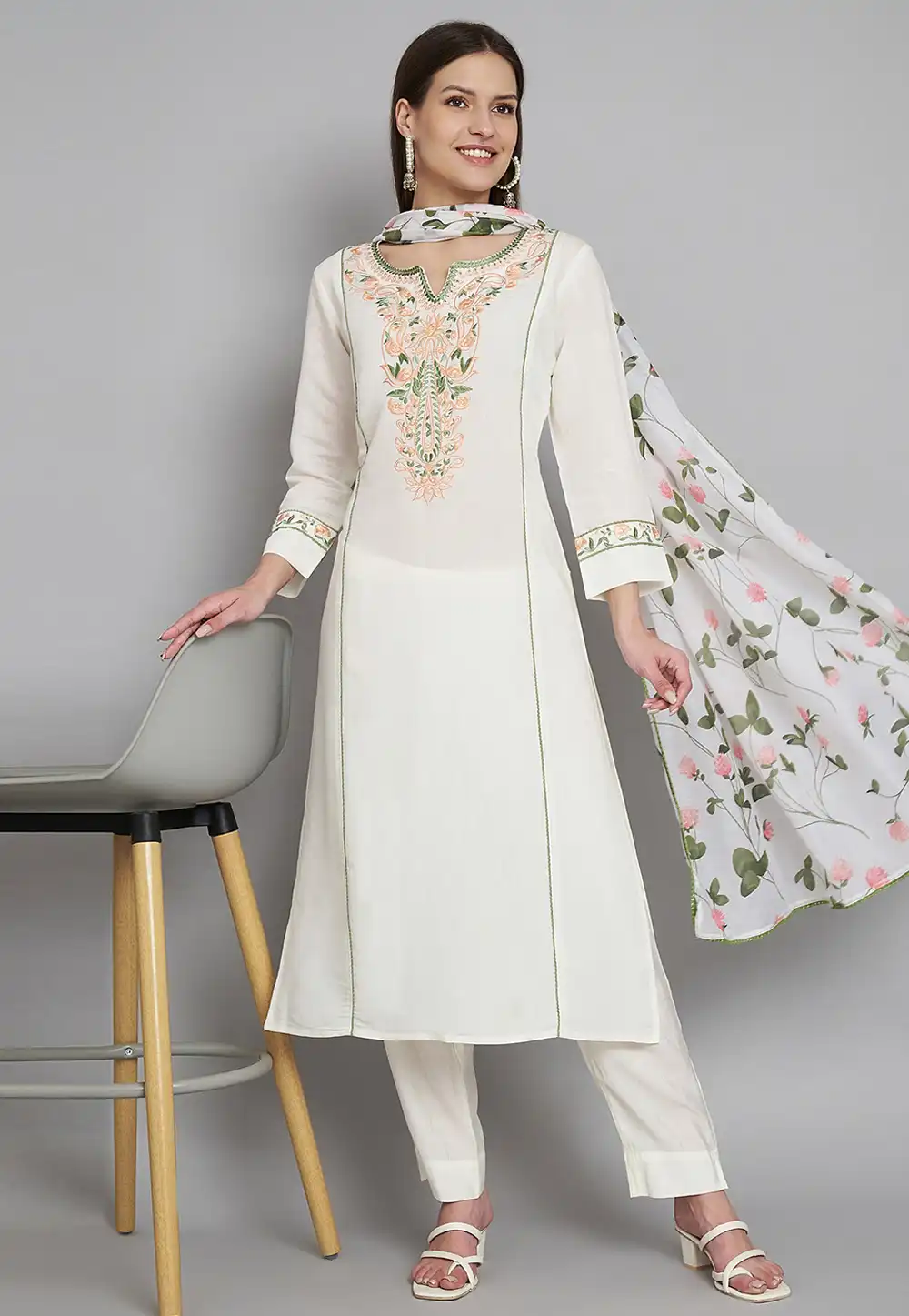 White Silk Readymade Pakistani Suit 290549