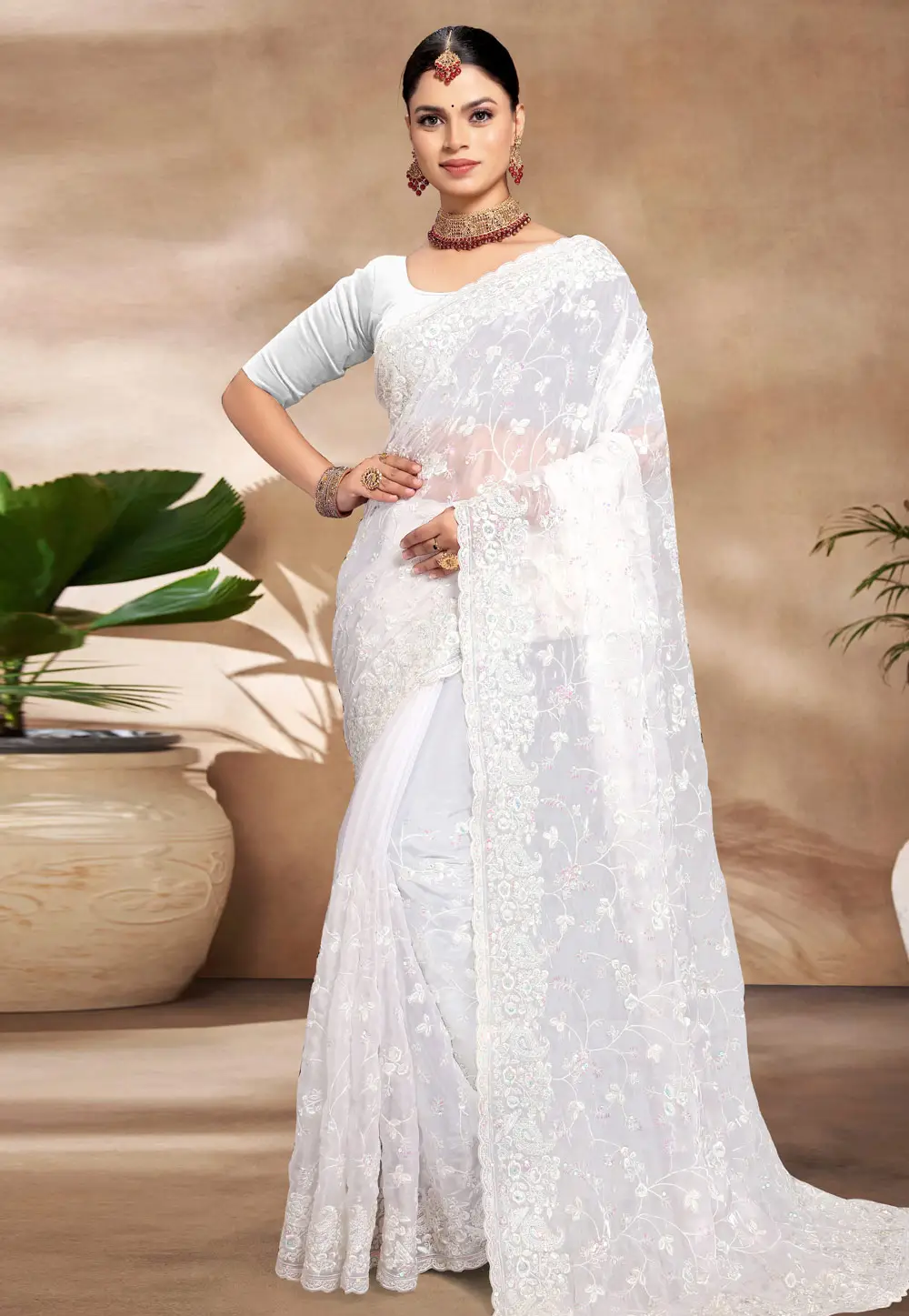 White Silk Saree With Blouse 296217