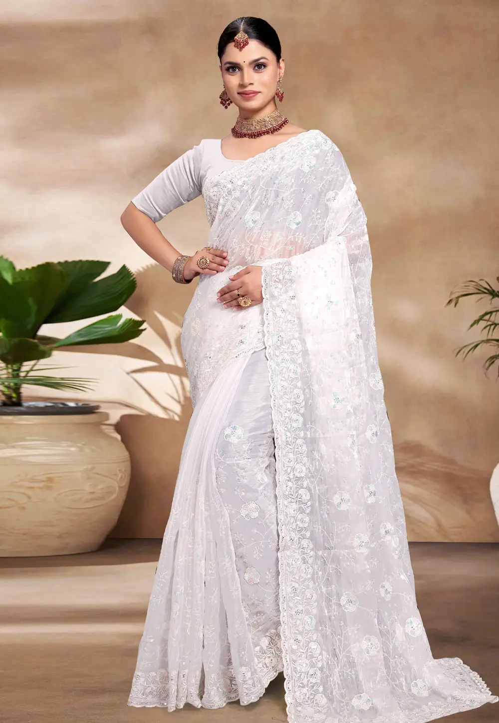 White Silk Saree With Blouse 296222