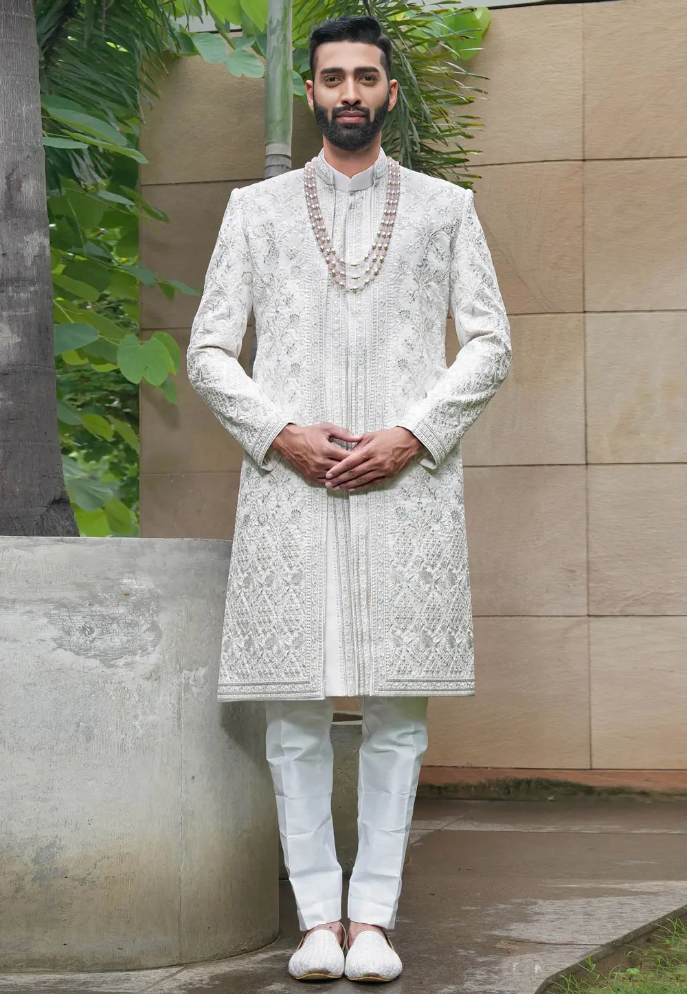 White Silk Sherwani 302476