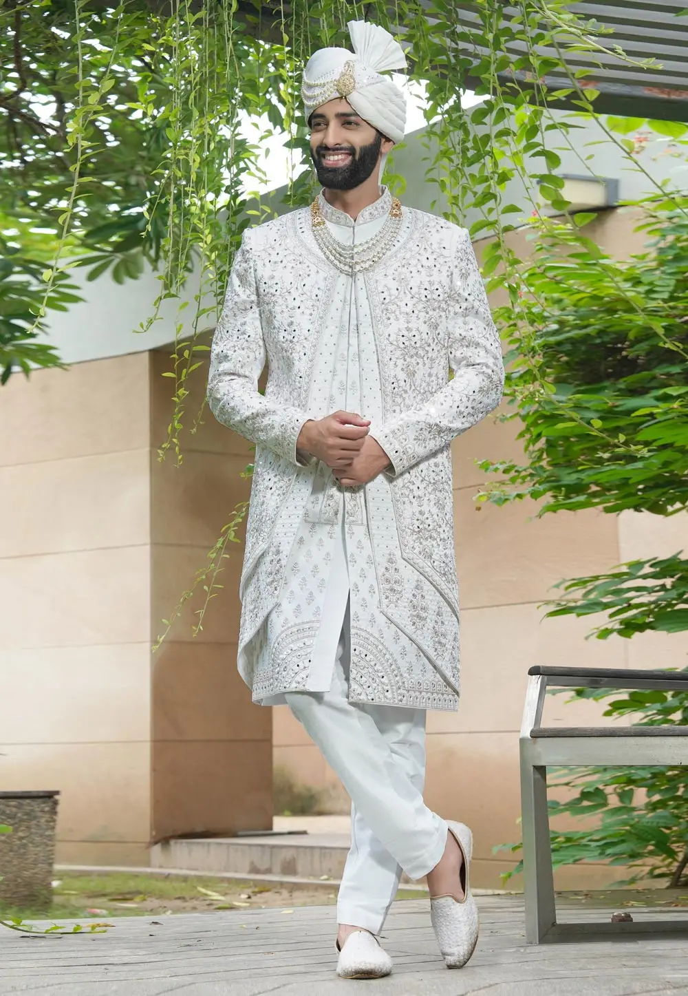 White Silk Sherwani 302488