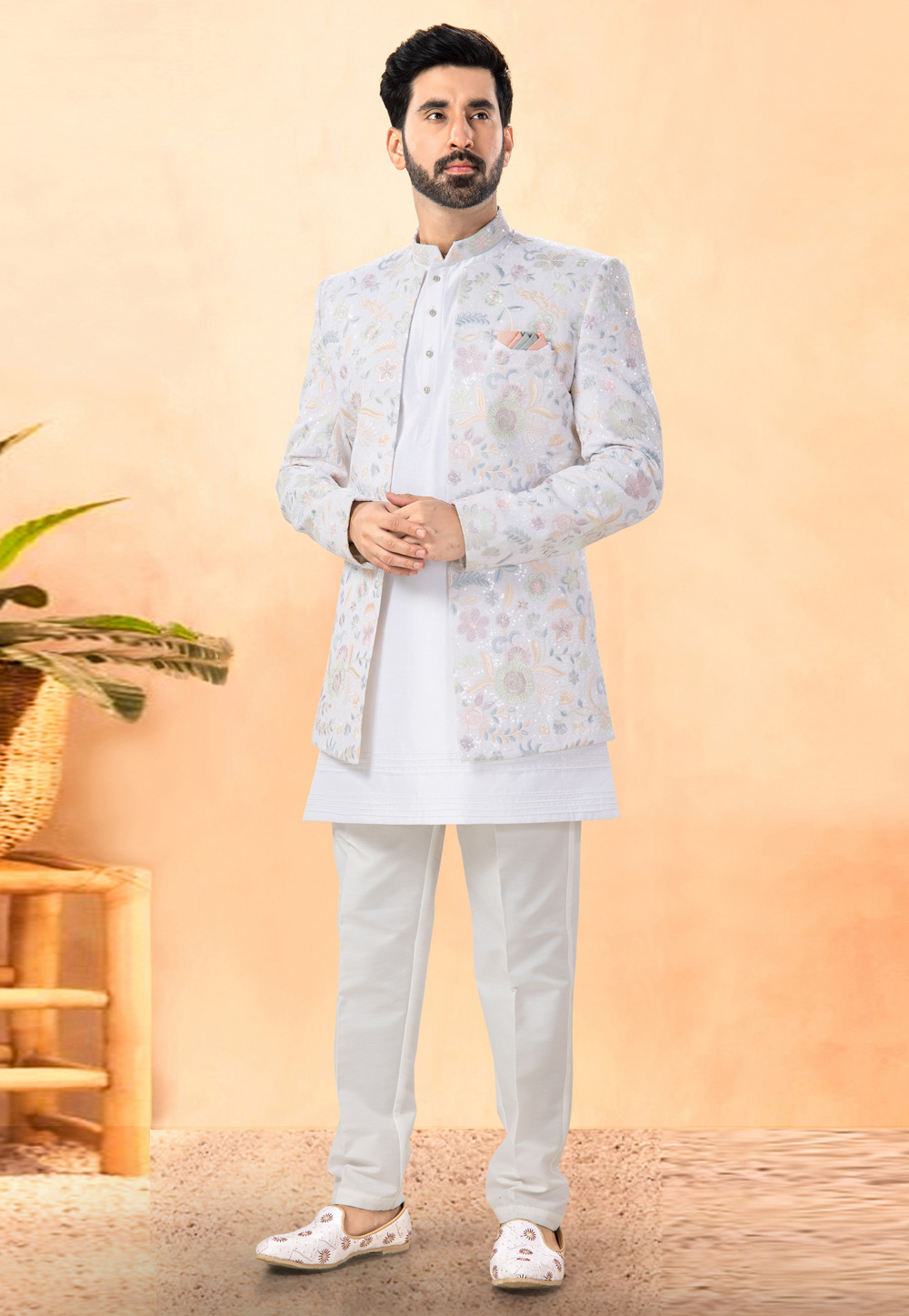 White Velvet Indo Western Suit 306121