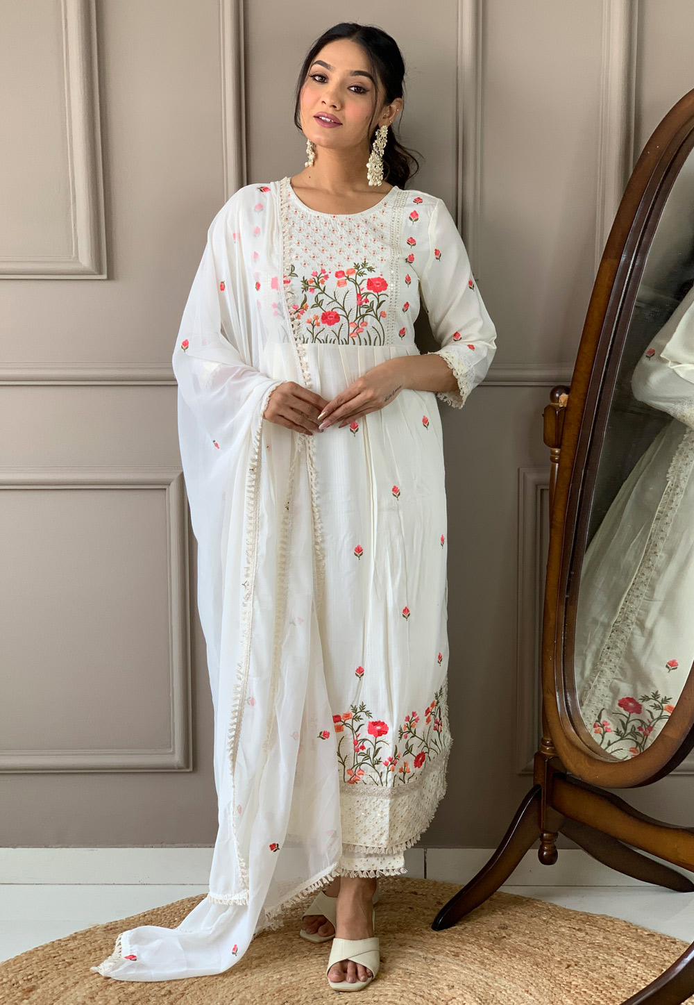 White Vicose Rayon Readymade Pant Style Suit 287603