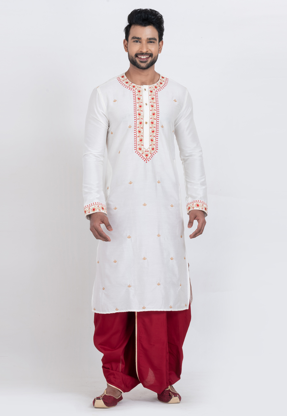 White Viscose Dhoti Kurta 306046