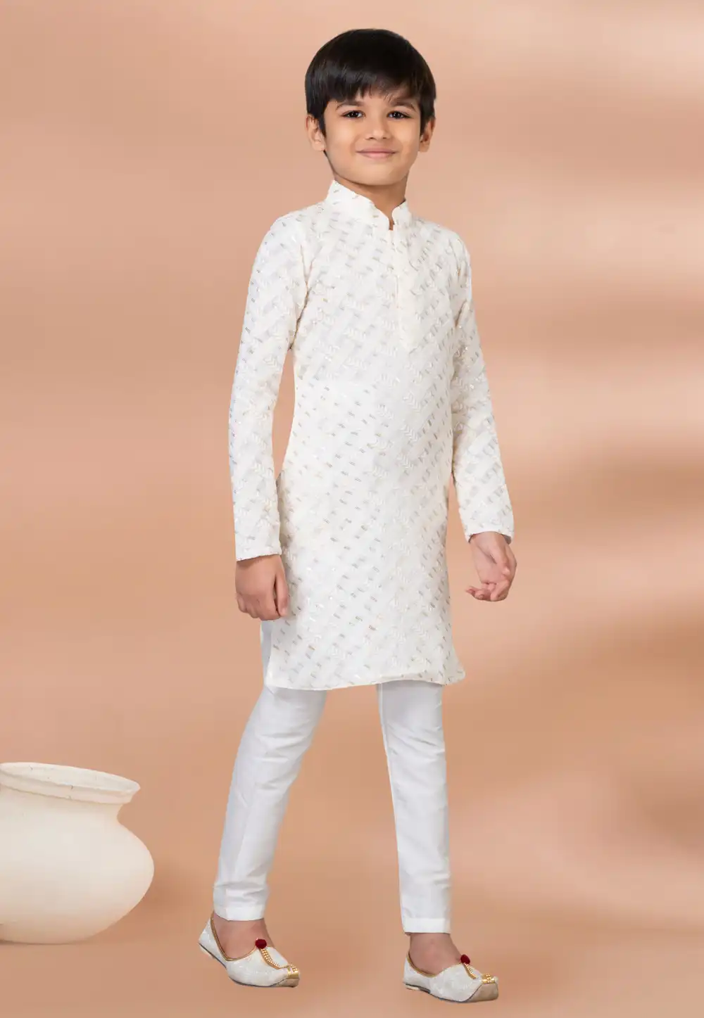 White Viscose Kids Kurta Pajama 288671