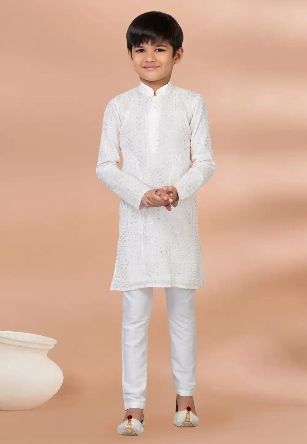 White Viscose Kids Kurta Pajama 288672